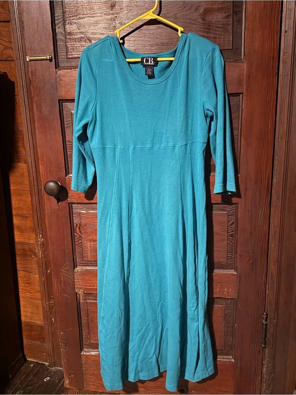 CB casual Teal Long-Sleeve Empire-Seam Dress